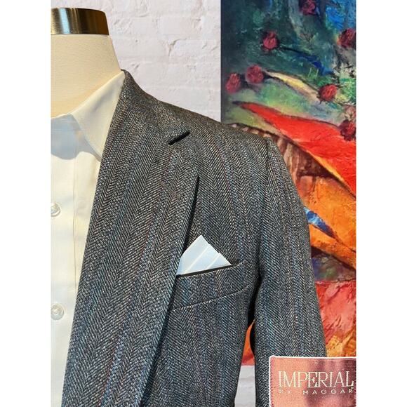 Vintage Haggar 44R Gray Multi-Color Herringbone Tweed Blazer Sport Coat Jacket - Picture 3 of 14